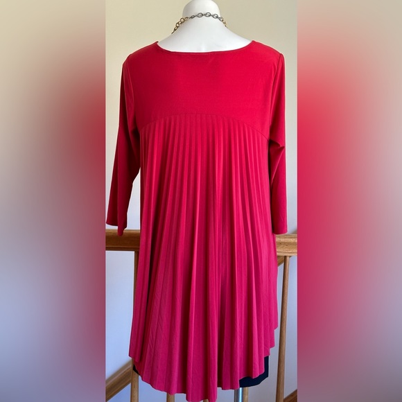Attitudes By Renee Red/Pink Long Asymmetrical Pleated In Back  3/4 Sleeves Sz L. - Picture 10 of 13